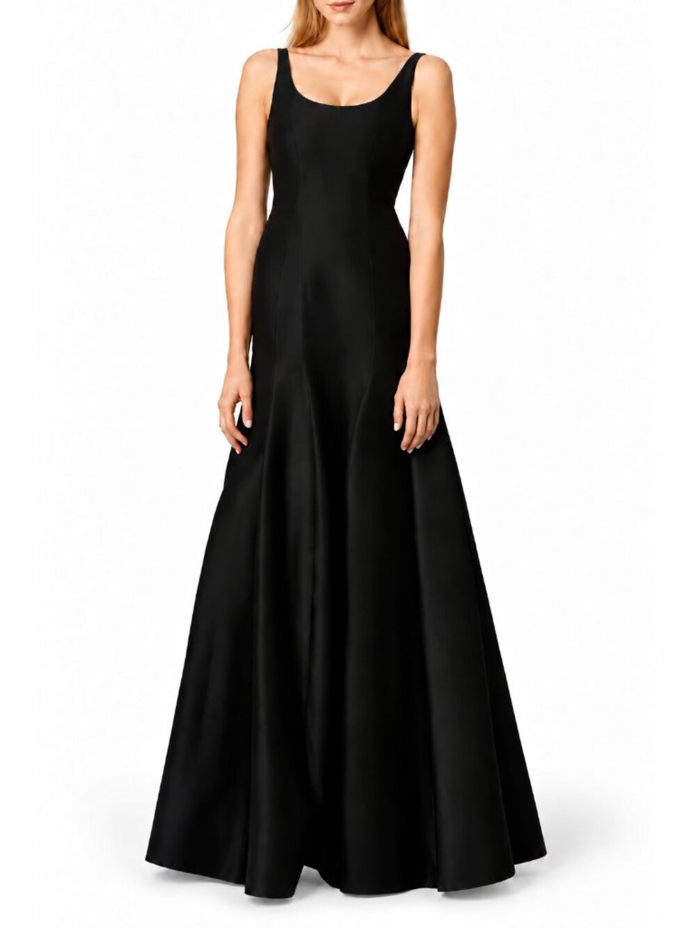 Halston Heritage Ursula Black Evening Gown Size 14 Trumpet Cotton Silk Formal